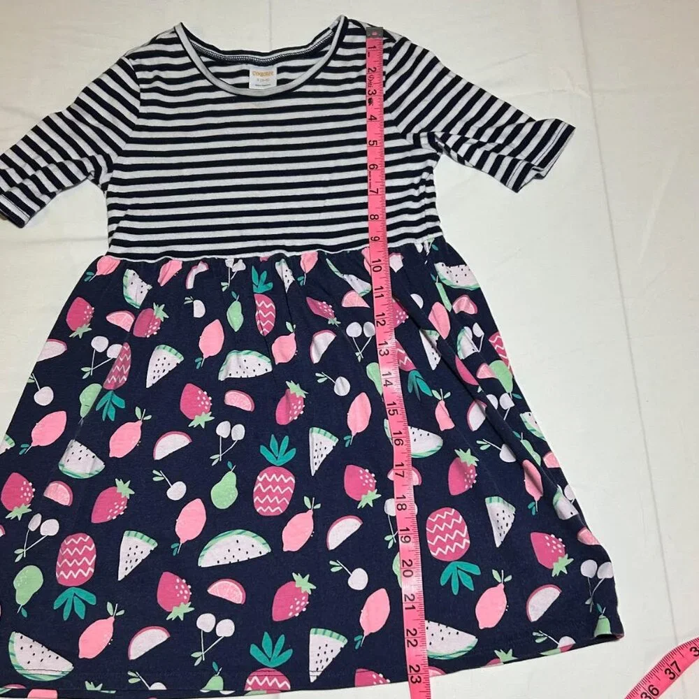 Gymboree Girls Small 5/6 Short Sleeve Blue Striped Fruit Salad Skater Dress